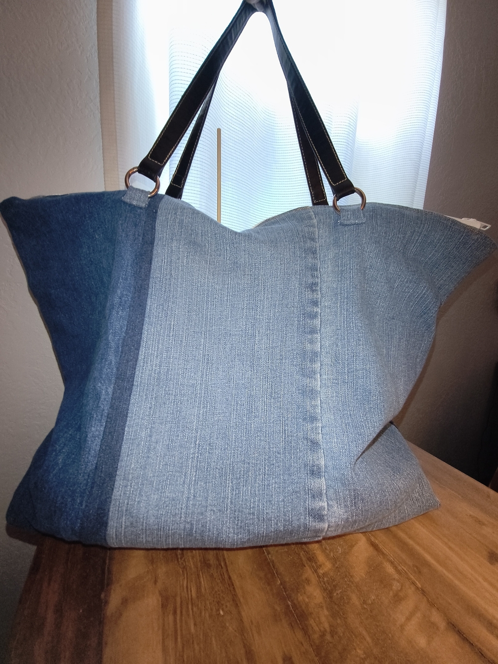 Denim Patchwork Tote Bag with Puppy 💜 Handmade Abstract - Picture 2 of 14